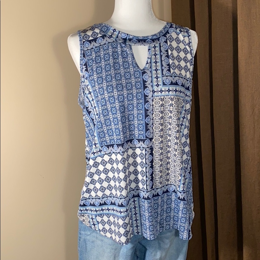 Blue and White Sleeveless Top